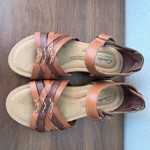 Clarks Tan Leather Woven Sandals